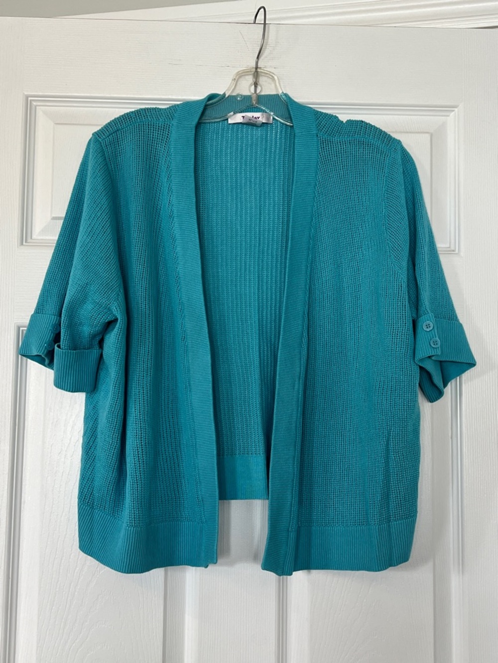 TanJay Teal Open-Front Short-Sleeve Cardigan